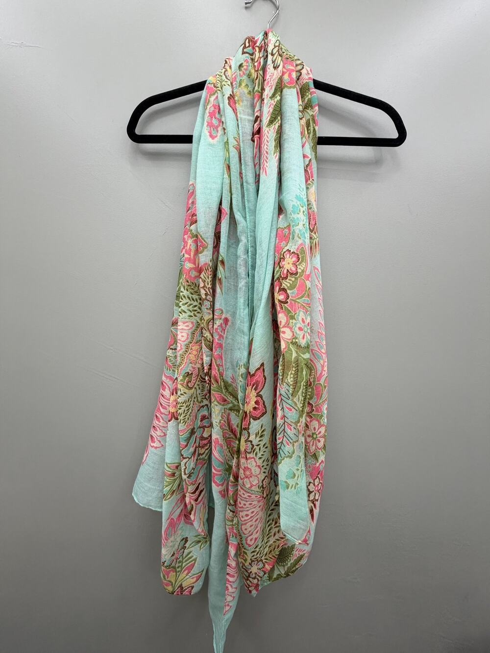 Floral Paisley Lightweight Rectangle Scarf Wrap Shawl Aqua Pink 40x65